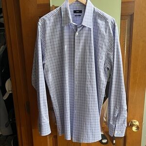 BOSS Men's Light Blue Micro-Check Dress Shirt